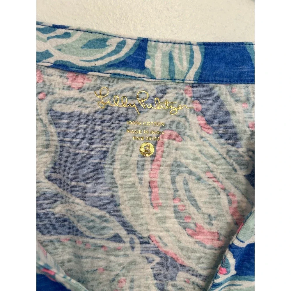 Lilly‎ Pulitzer Arya Tank Into the Deep Women's S Halter Lightweight Blue Pink - Picture 5 of 5